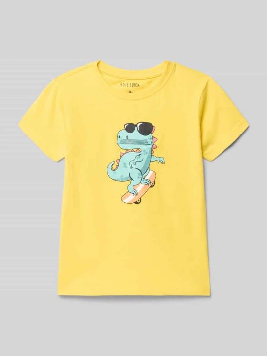 Zdjęcie produktu t-shirt z okrągłym dekoltem i nadrukiem z motywem BLUE SEVEN Żółty
