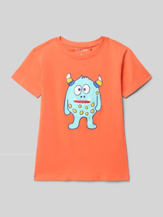 Zdjęcie produktu t-shirt z okrągłym dekoltem i nadrukiem z motywem BLUE SEVEN Łososiowy