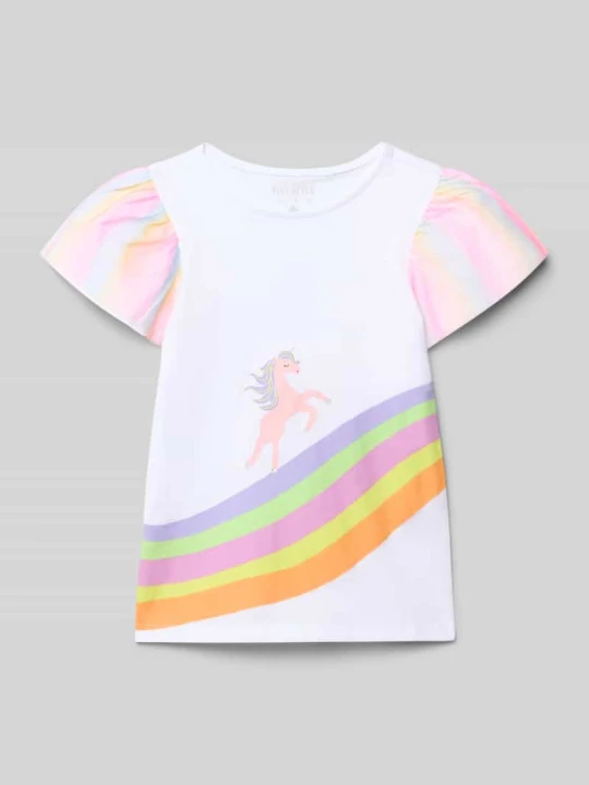 Zdjęcie produktu t-shirt z okrągłym dekoltem i nadrukiem z motywem BLUE SEVEN Biały