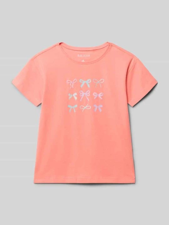 Zdjęcie produktu t-shirt z okrągłym dekoltem i nadrukiem z motywem BLUE SEVEN Łososiowy