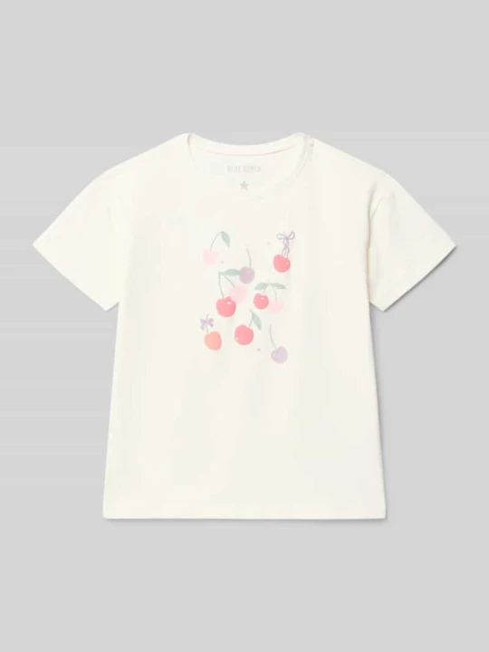 Zdjęcie produktu t-shirt z okrągłym dekoltem i nadrukiem z motywem BLUE SEVEN Złamany biały