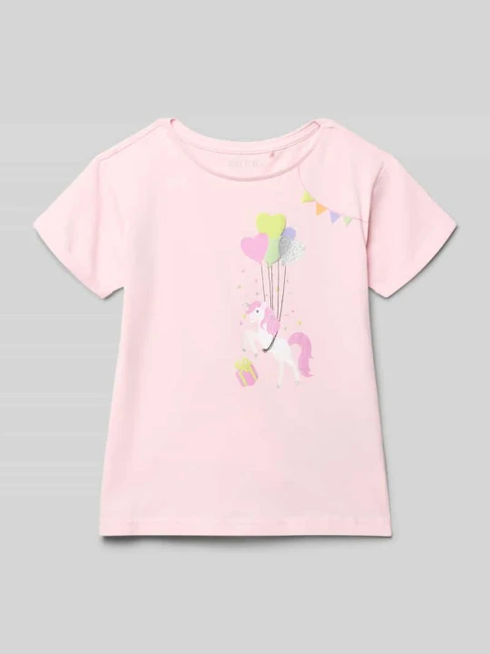 Zdjęcie produktu t-shirt z okrągłym dekoltem i nadrukiem z motywem BLUE SEVEN Różowy