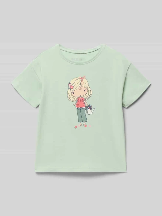 Zdjęcie produktu t-shirt z okrągłym dekoltem i nadrukiem z motywem BLUE SEVEN Miętowy