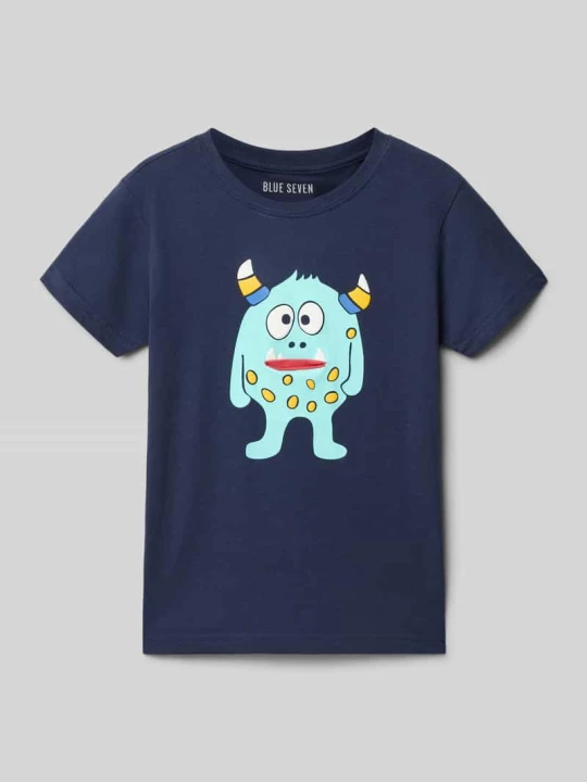 Zdjęcie produktu t-shirt z okrągłym dekoltem i nadrukiem z motywem BLUE SEVEN Granatowy