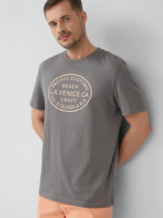 Zdjęcie produktu T-shirt z okrągłym dekoltem i nadrukiem z przodu s.Oliver szary