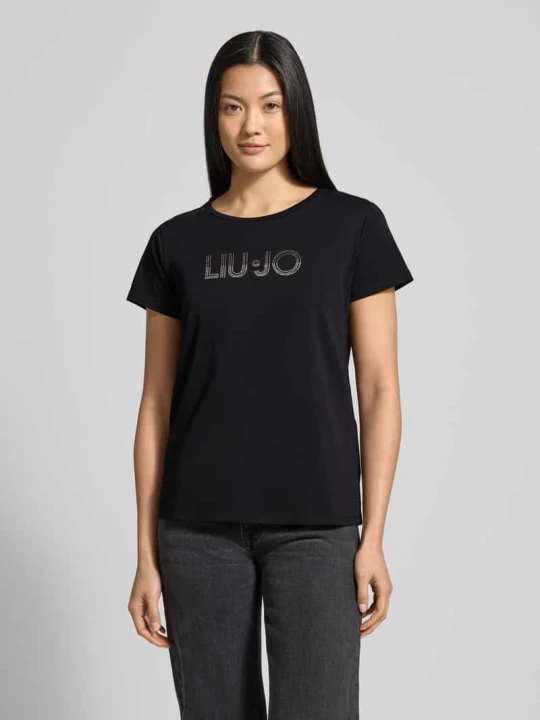 Zdjęcie produktu T-shirt z okrągłym dekoltem i obszyciem ozdobnymi kamieniami Liu Jo Czarny