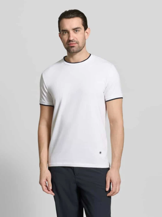 Zdjęcie produktu T-shirt z okrągłym dekoltem i paskami w kontrastowym kolorze Manuel Ritz