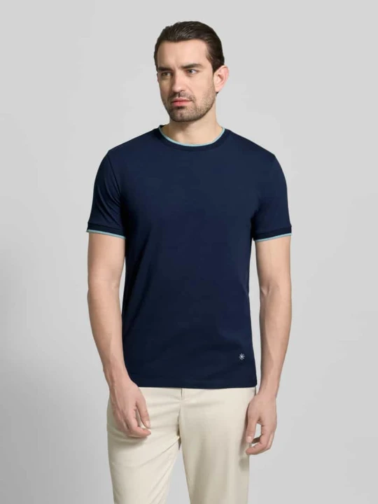 Zdjęcie produktu T-shirt z okrągłym dekoltem i paskami w kontrastowym kolorze Manuel Ritz