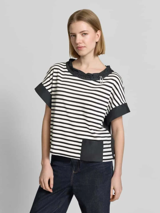 Zdjęcie produktu T-shirt z okrągłym dekoltem i ściągaczem na sznurek Marc Cain Czarny