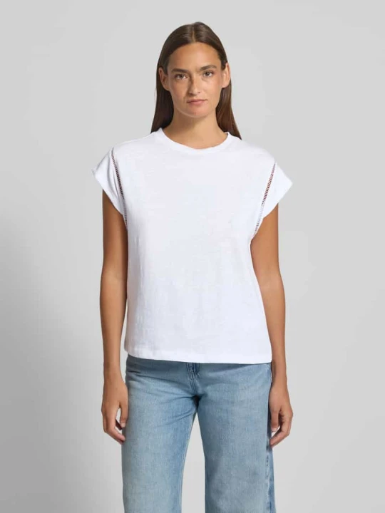 Zdjęcie produktu t-shirt z okrągłym dekoltem i szydełkową koronką comma Biały