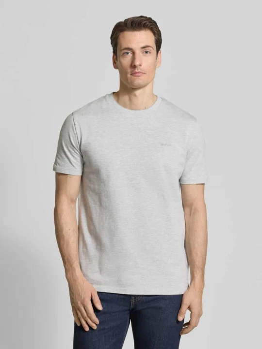 Zdjęcie produktu T-shirt z okrągłym dekoltem i wyhaftowanym logo Gant Średnioszary melanż