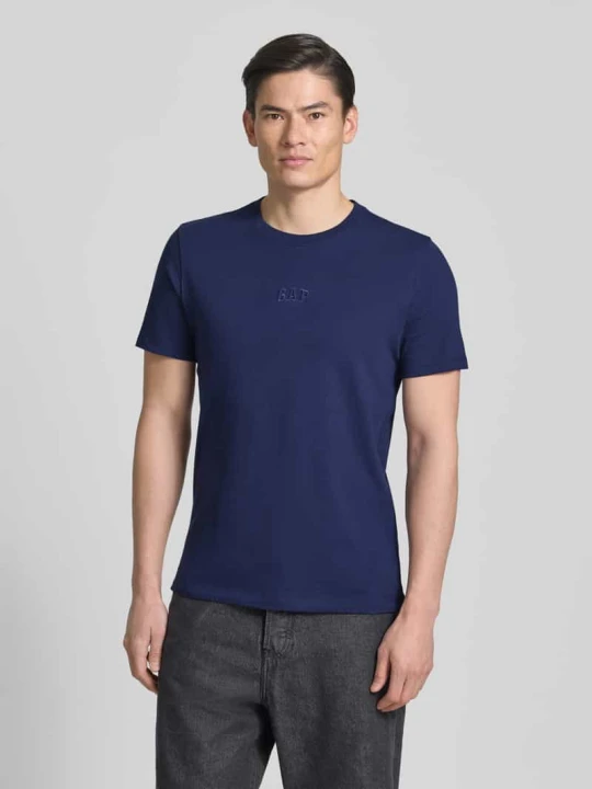 Zdjęcie produktu t-shirt z okrągłym dekoltem i wyhaftowanym logo GAP Granatowy