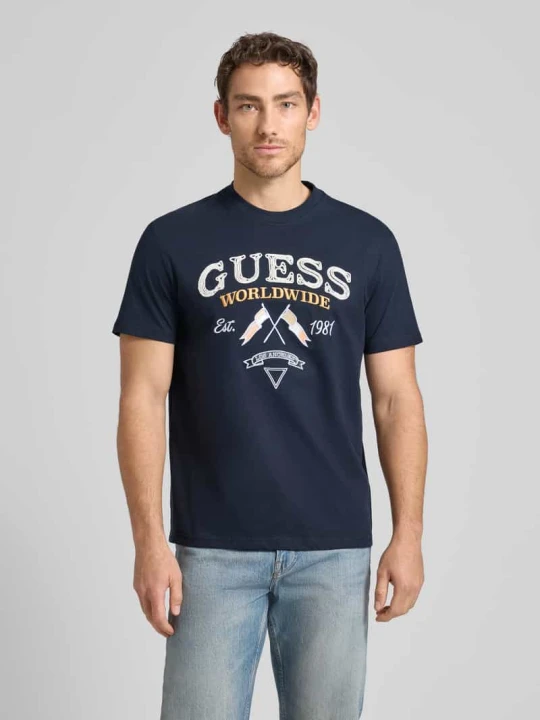 Zdjęcie produktu t-shirt z okrągłym dekoltem i wyhaftowanym logo Guess Granatowy