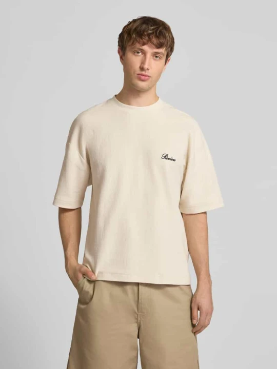 Zdjęcie produktu t-shirt z okrągłym dekoltem i wyhaftowanym logo REVIEW Écru