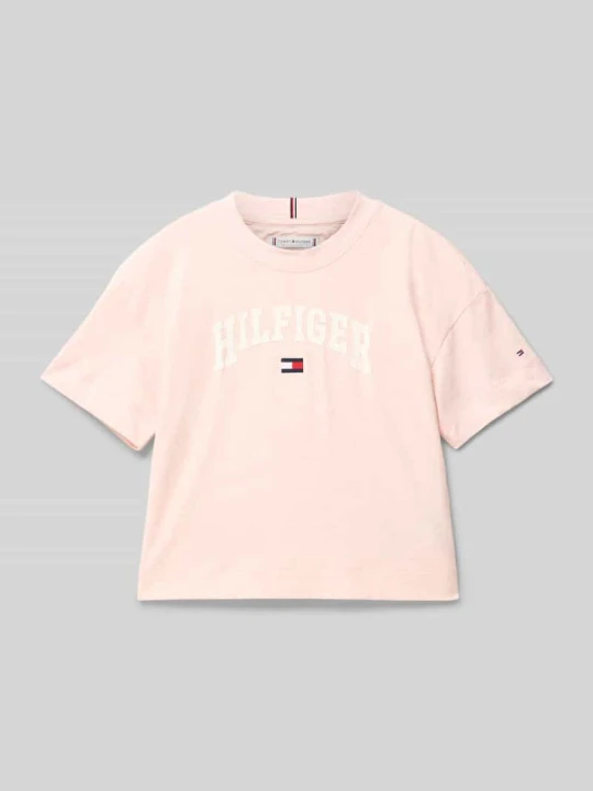 Zdjęcie produktu T-shirt z okrągłym dekoltem i wyhaftowanym logo Tommy Hilfiger Morelowy