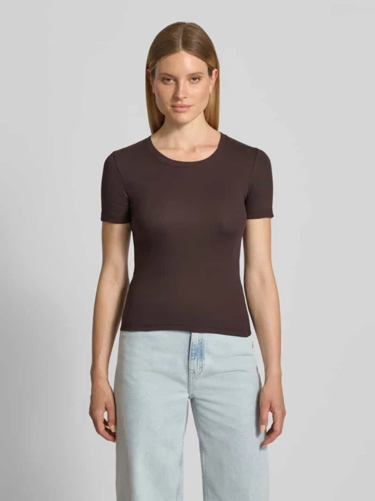 Zdjęcie produktu t-shirt z okrągłym dekoltem model 'ALEXIS' Samsøe Samsøe Ciemnobrązowy