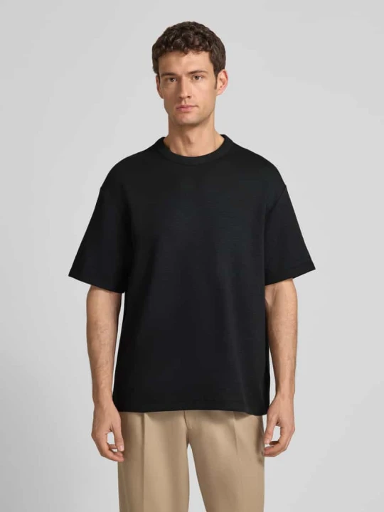 Zdjęcie produktu T-shirt z Okrągłym dekoltem Model 'CRINKLE CREPE SPACER' Calvin Klein Czarny