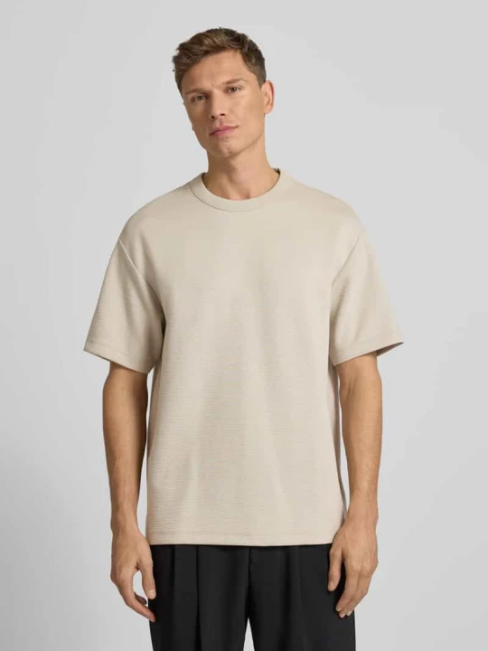 Zdjęcie produktu T-shirt z Okrągłym dekoltem Model 'CRINKLE CREPE SPACER' Calvin Klein Beżowy
