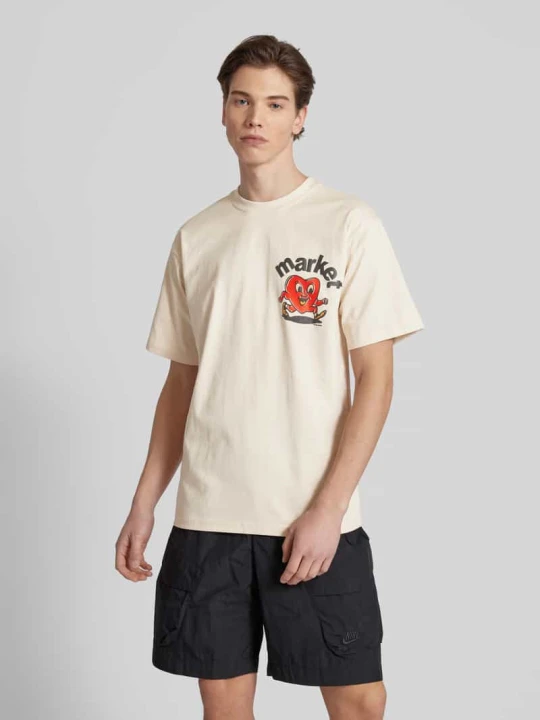Zdjęcie produktu T-shirt z okrągłym dekoltem model ‘FRAGILE’ MARKET Écru