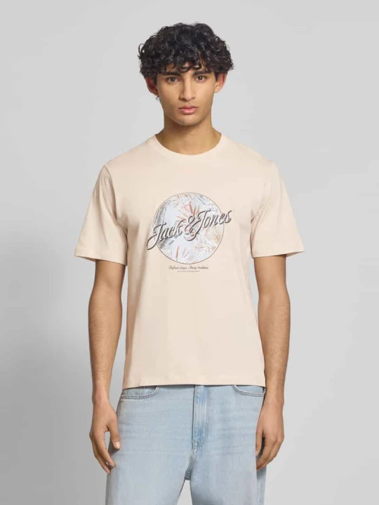 Zdjęcie produktu t-shirt z okrągłym dekoltem model 'HONOLULU' Jack&Jones Beżowy