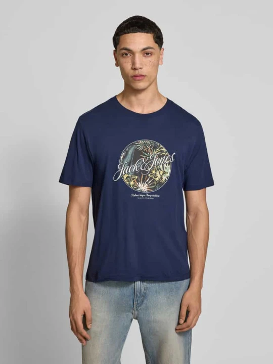 Zdjęcie produktu t-shirt z okrągłym dekoltem model 'HONOLULU' Jack&Jones Granatowy