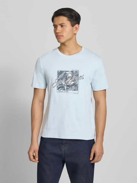 Zdjęcie produktu t-shirt z okrągłym dekoltem model 'HONOLULU' Jack&Jones Jasnoniebieski