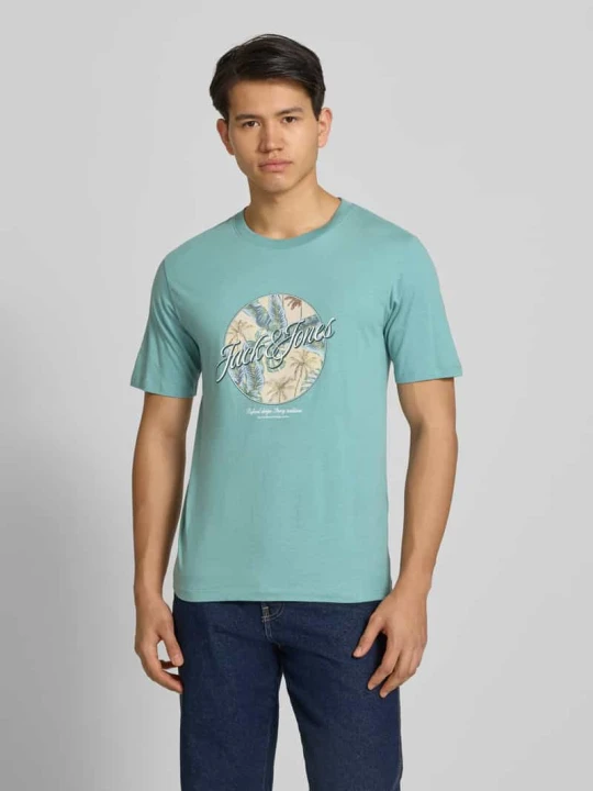 Zdjęcie produktu t-shirt z okrągłym dekoltem model 'HONOLULU' Jack&Jones Petrol