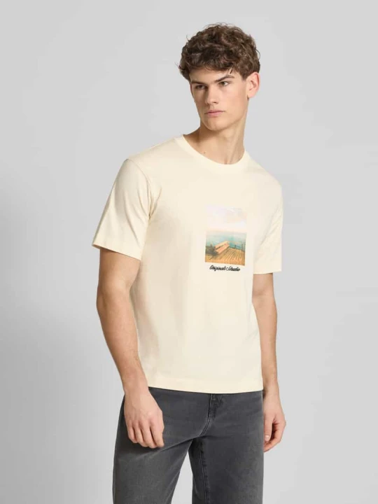 Zdjęcie produktu T-shirt z okrągłym dekoltem Model 'JORNORREBRO' Jack&Jones Złamany biały