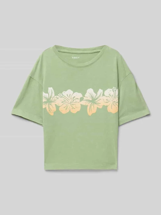 Zdjęcie produktu T-shirt z okrągłym dekoltem model ‘SUN FOR ALL SEASONS’ Roxy Limonkowy