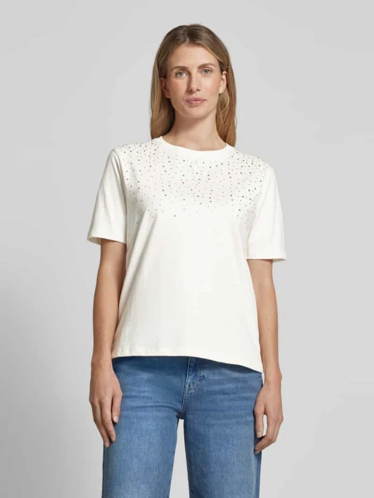 Zdjęcie produktu t-shirt z obszyciem ozdobnymi kamieniami model 'Trollo' B.Young Złamany biały
