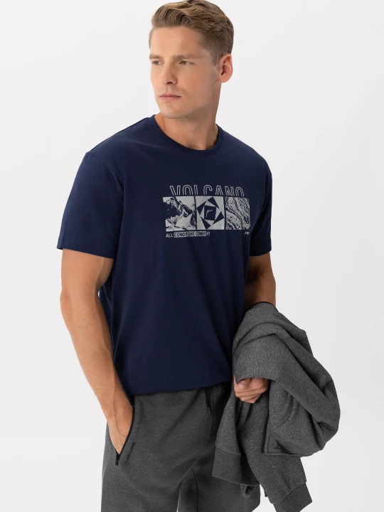 Zdjęcie produktu T-shirt z outdoorowym nadrukiem, Comfort Fit, T-KELLY Volcano Niebieski