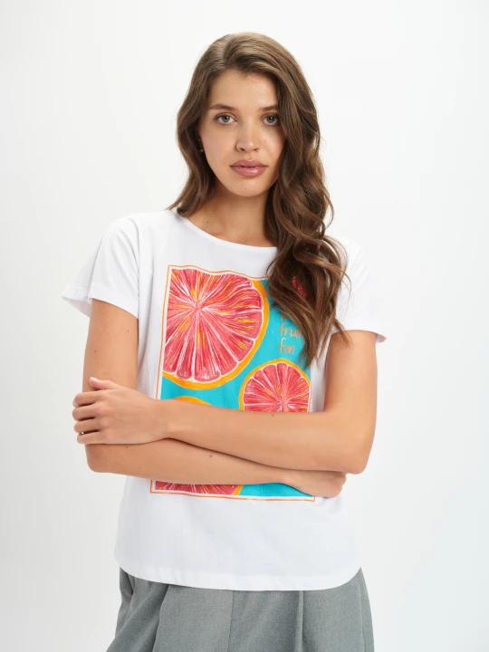 Zdjęcie produktu T-shirt z owocowym nadrukiem TOP SECRET Biały
