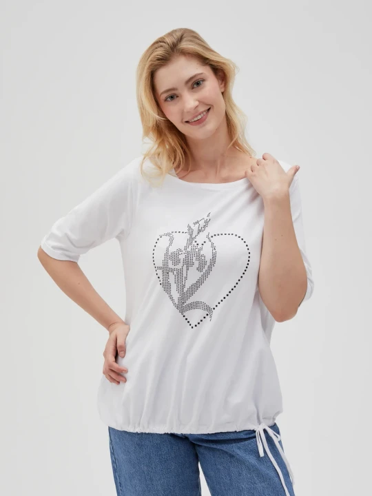 Zdjęcie produktu T-shirt z ozdobną aplikacją biały Moodo