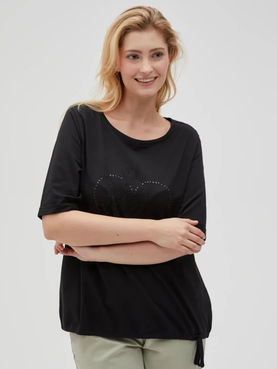 Zdjęcie produktu T-shirt z ozdobną aplikacją czarny Moodo