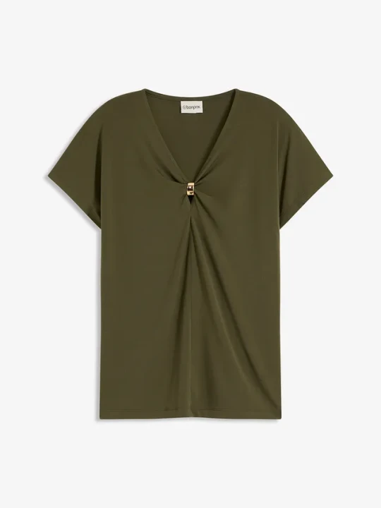Zdjęcie produktu T-shirt z ozdobnym kółeczkiem BonPrix zielony