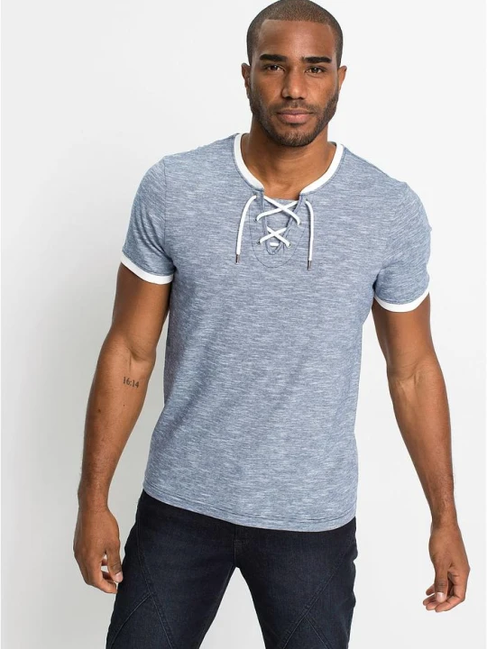 Zdjęcie produktu T-shirt z ozdobnym sznurowaniem, z bawełny organicznej BonPrix niebieski