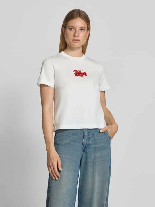 Zdjęcie produktu t-shirt z perłami i okrągłym dekoltem Stefanel Biały