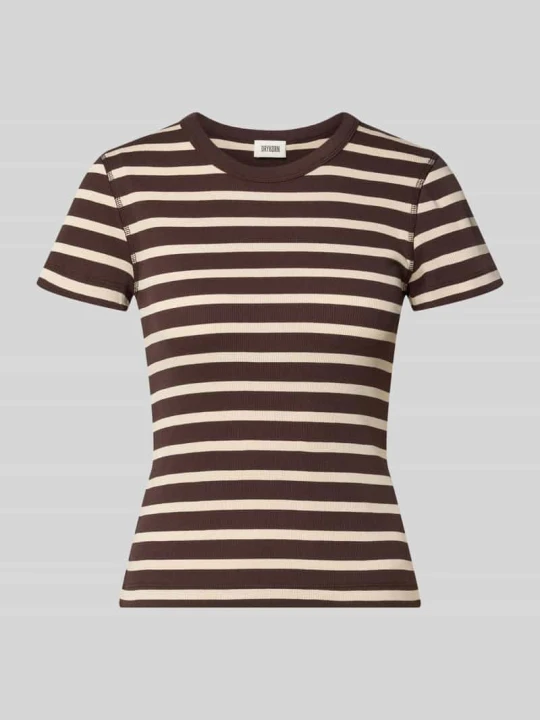 Zdjęcie produktu T-shirt z prążkowaną fakturą model 'KOALE' Drykorn Ciemnobrązowy