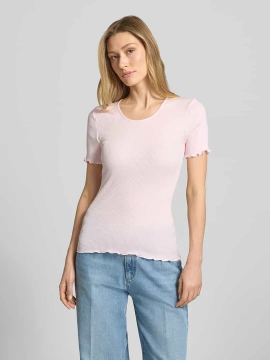 Zdjęcie produktu T-shirt z prążkowaną strukturą model 'Elaine' MOS MOSH Jasnoróżowy melanż