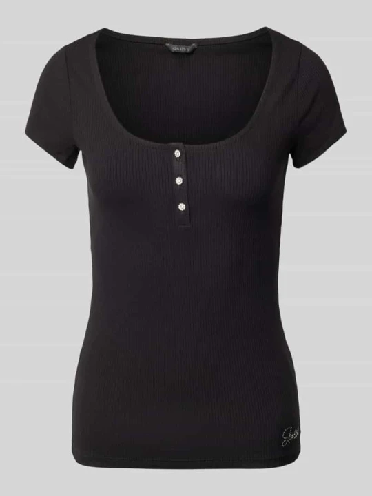 Zdjęcie produktu T-shirt z prążkowaniem model ‘KARLEE’ Guess Czarny