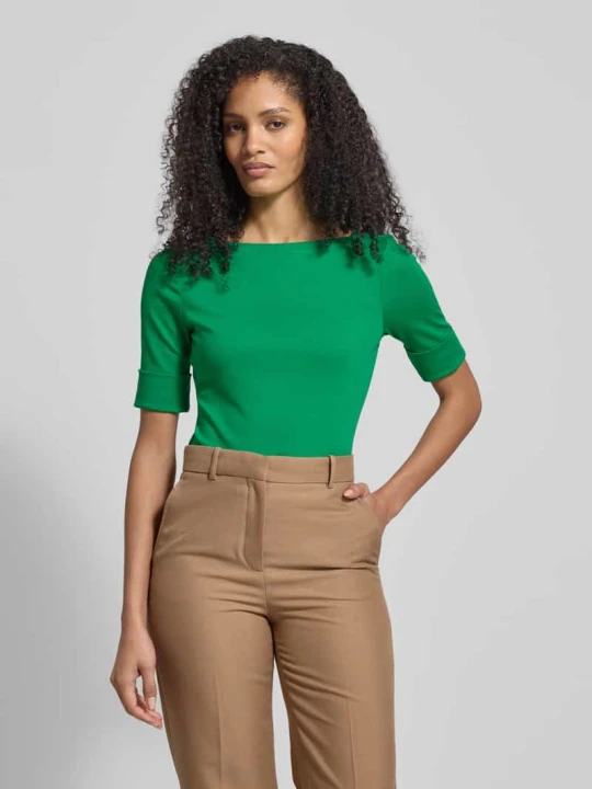 Zdjęcie produktu T-shirt z prążkowanym Dekolt w łódkę Model 'JUDY' Lauren Ralph Lauren Zielony