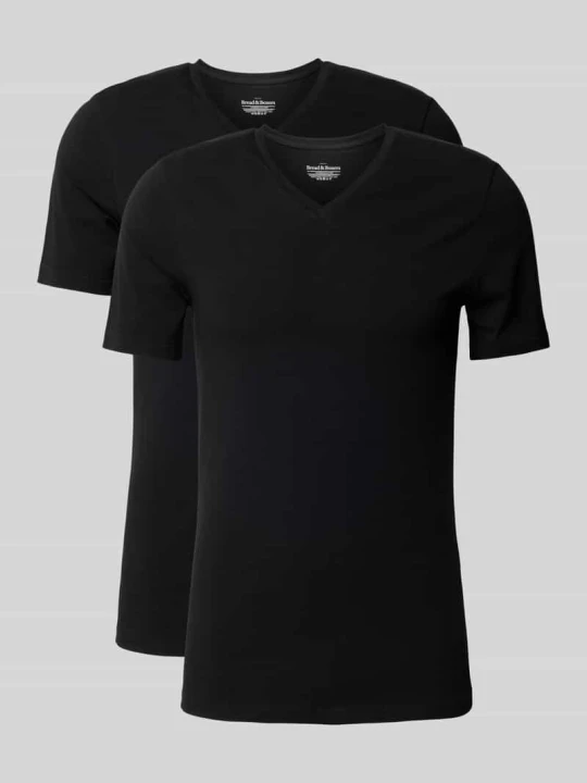 Zdjęcie produktu T-shirt z prążkowanym dekoltem w serek w Zestaw 2 szt. Bread & Boxers Czarny