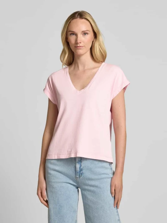 Zdjęcie produktu T-shirt z prążkowanym dekoltem w serek Jake*s Fuksjowy
