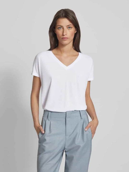Zdjęcie produktu T-shirt z dekoltem w serek model ‘Fenya’ MSCH Copenhagen Biały
