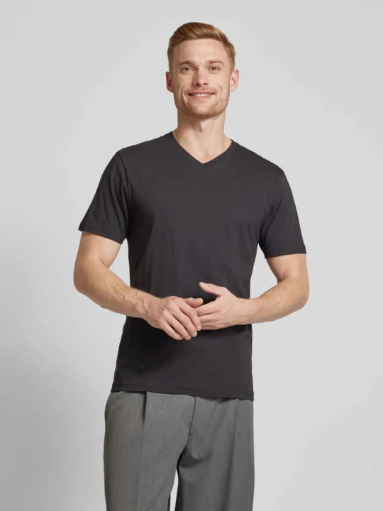 Zdjęcie produktu T-shirt z prążkowanym dekoltem w serek w zestawie 2 szt. RAGMAN Czarny