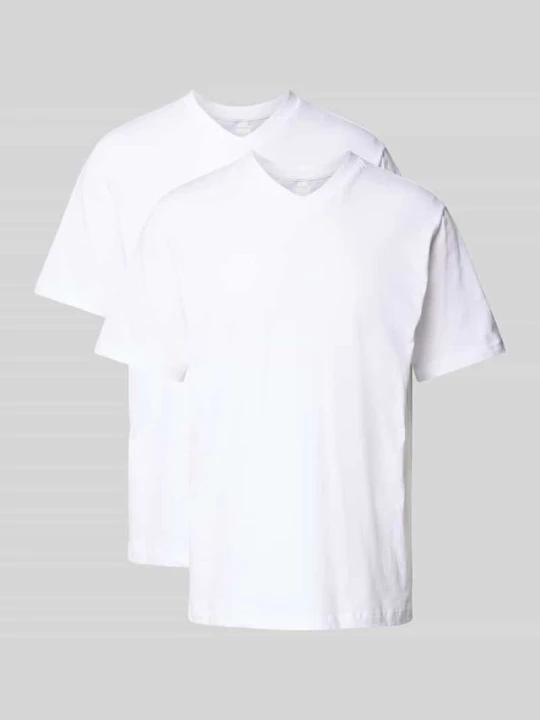 Zdjęcie produktu T-shirt z prążkowanym dekoltem w serek w Zestaw 2 szt. Schiesser Biały