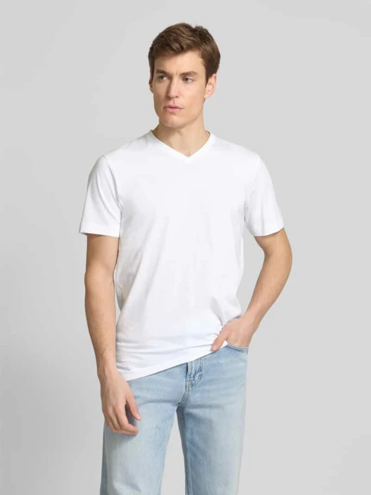 Zdjęcie produktu T-shirt z prążkowanym dekoltem w serek w zestawie 2 szt. OLYMP Level 5 Biały