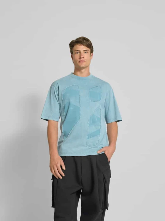 Zdjęcie produktu T-shirt z prążkowanym okrągłym dekoltem A-Cold-Wall Jeansowy niebieski