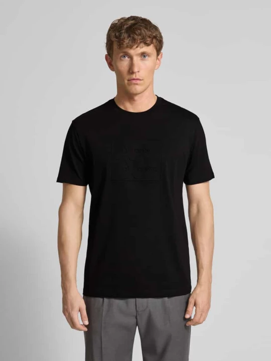 Zdjęcie produktu T-shirt z prążkowanym okrągłym dekoltem Armani Exchange Czarny