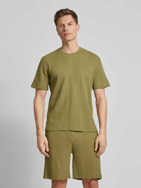 Zdjęcie produktu T-shirt z prążkowanym okrągłym dekoltem Boss Oliwkowy